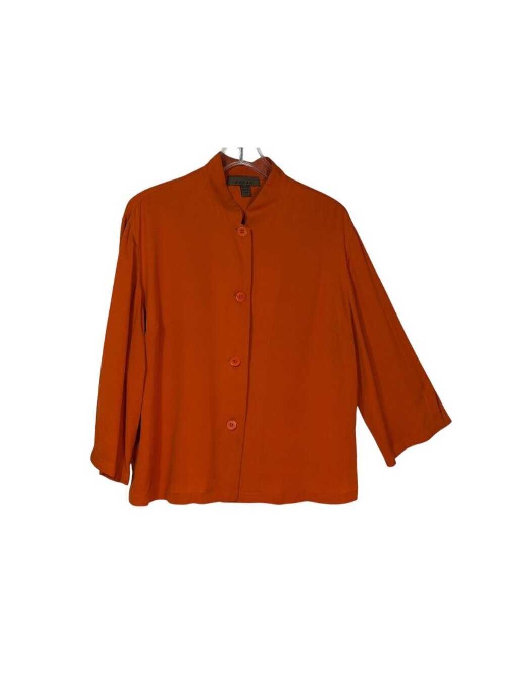 Vintage 90s Harari Mandarin Collar Burnt Orange 100% Silk Button-Front Top Size